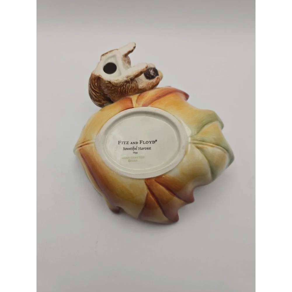 Ceramic Fall Leaf Brown Bowl Squirrel Home Decor